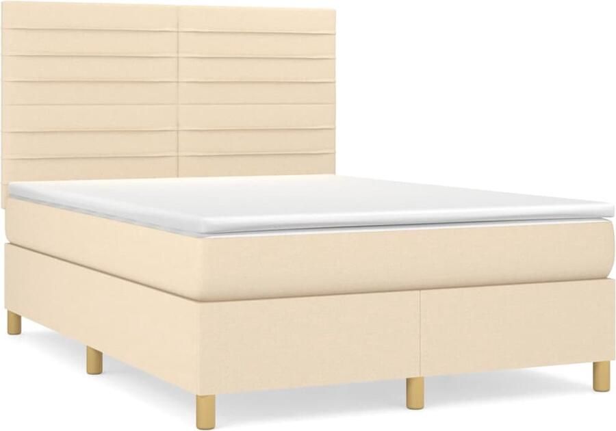 VidaXL Boxspring crèmekleurig 140x190 cm Boxspringbed Slaapcomfort Pocketvering Verstelbare Hoofdbord Crème Kleur Duurzaam Materiaal Comfortabel Matras - Foto 2