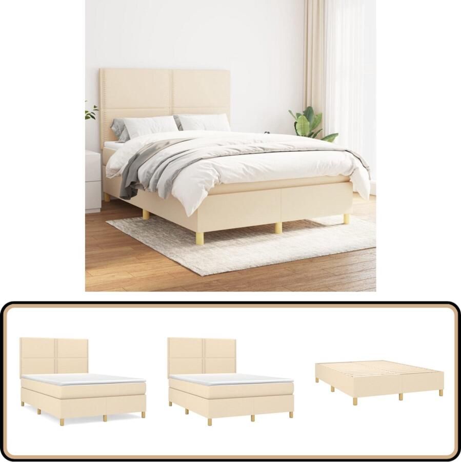 VidaXL Boxspring crèmekleurig 140x190 cm Inclusief Matrassen Boxspringbed Boxsprings Slaapkamerinrichting Tweepersoonsbed Cremekleurig Bed