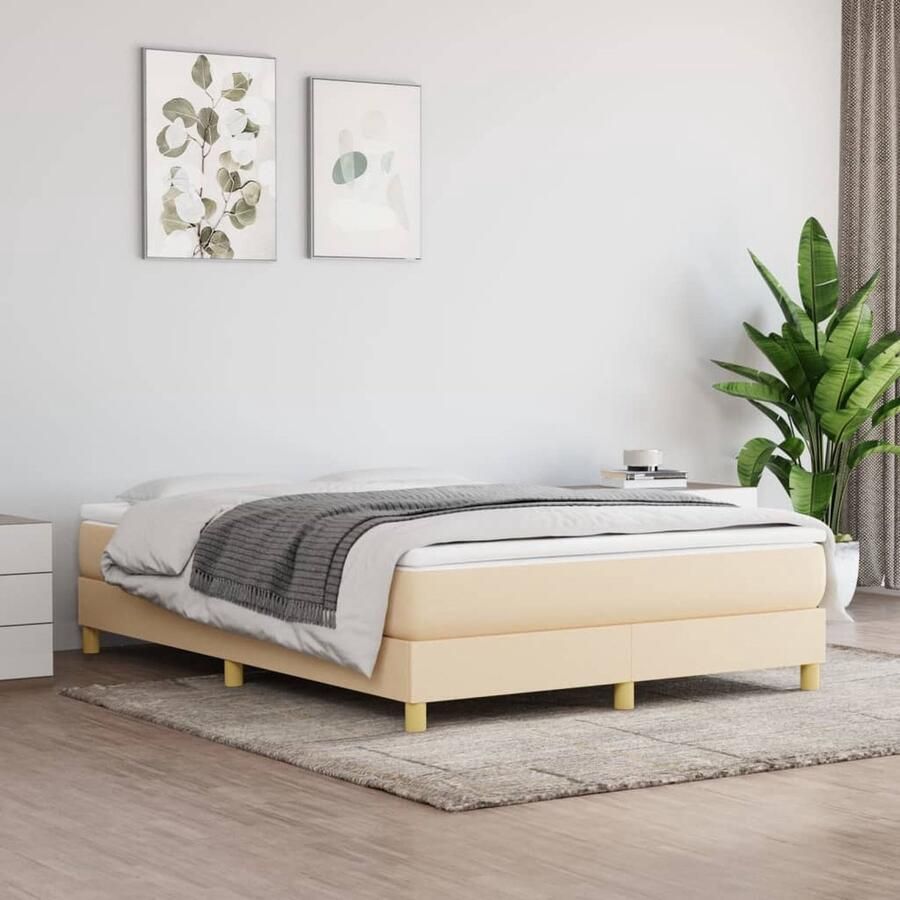 VidaXL Boxspring crèmekleurig 140x200 cm Boxspringbed Boxsprings Creme Kleur Tweepersoonsbed Slaapkamer Meubels Pocketvering Matras Bed Frame - Foto 2