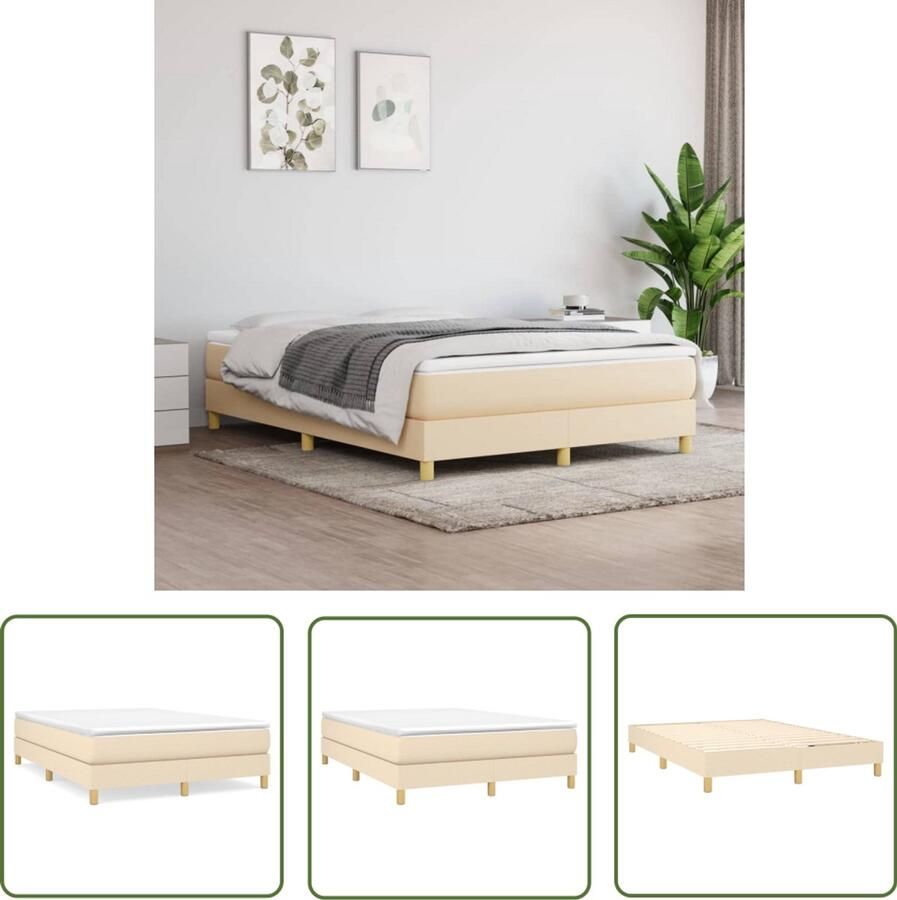 VidaXL Boxspring crèmekleurig 140x200 cm Boxspringbed Boxsprings Creme Kleur Tweepersoonsbed Slaapkamer Meubels Pocketvering Matras Bed Frame
