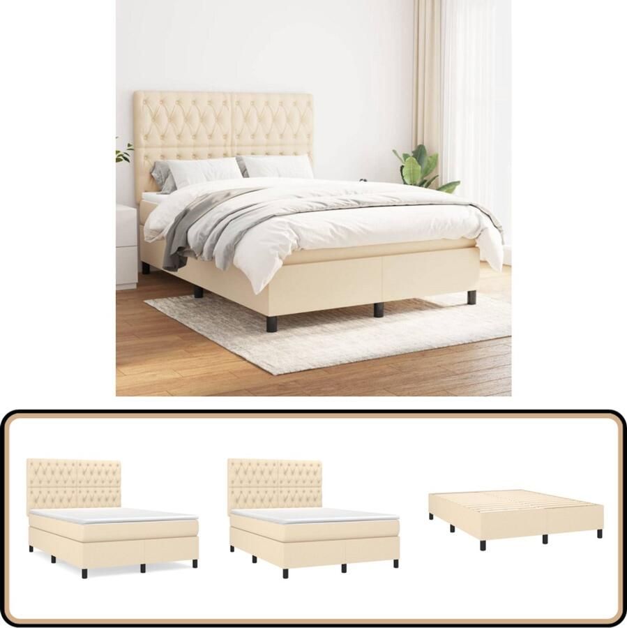 VidaXL Boxspring crèmekleurig 140x200 cm Boxspringbed Boxsprings Slaapkamerinrichting Tweepersoonsbed Cremekleurig Bed