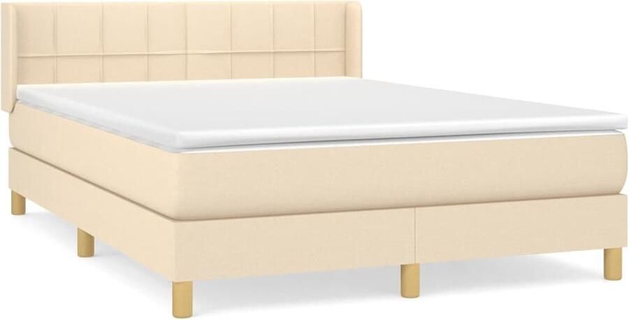 VidaXL Boxspring crèmekleurig 140x200 cm Inclusief Matras Boxspringbed Boxspring Creme Kleurtje Tweepersoonsbed Pocketed Veren Matras Lederlook Stapelbare Poten - Foto 2