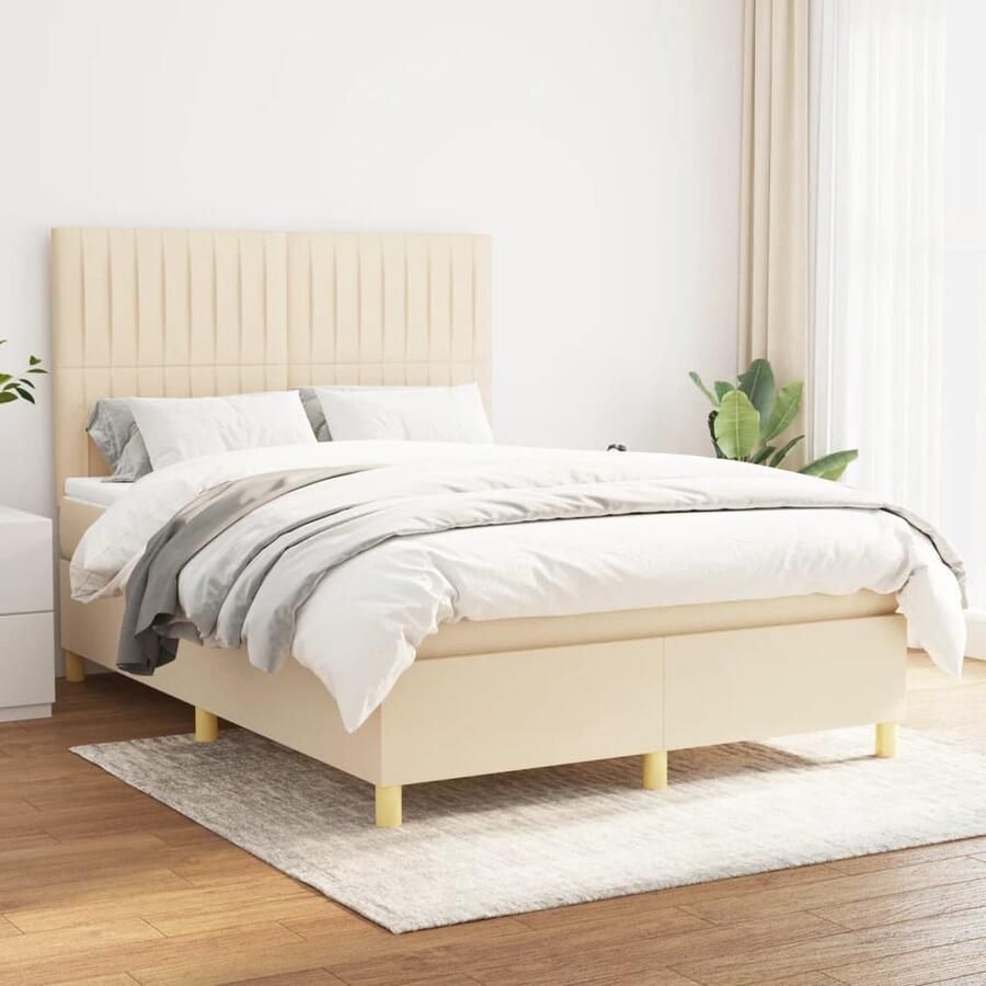 VidaXL Boxspring crèmekleurig 140x200 cm Inclusief Matras Boxspringbed Boxspring Cremekleurig Bed Tweepersoonsbed Pocketveermatras Middenhard Matras Slaapkamer Meubilair - Foto 2