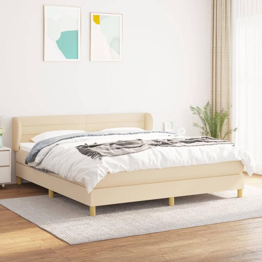 The Living Store Boxspringbed Crème 160 x 200 x 78 88 cm Pocketvering matras Middelharde ondersteuning Huidvriendelijk topmatras Boxspringbed Creme Kleurig Tweepersoonsbed Pocketed Spring Mattress Middelhard - Foto 2
