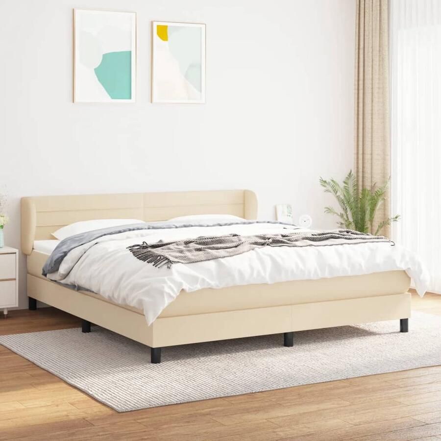 The Living Store Boxspringbed Pocketvering 160x200cm Crème Verstelbaar hoofdbord Boxspringbed Pocketvering Creme Kleur Verstelbare Hoofdbord 160x200 Cm - Foto 2