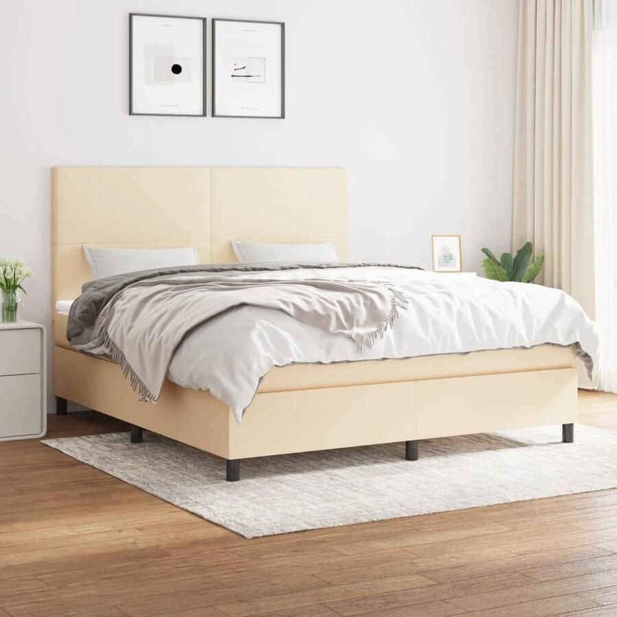VidaXL Boxspring crèmekleurig 160x200 cm Inclusief Matras Boxspringbed Boxspring Creme Kleur Tweepersoonsbed Pocketveer Matras Adjustable Headboard - Foto 2