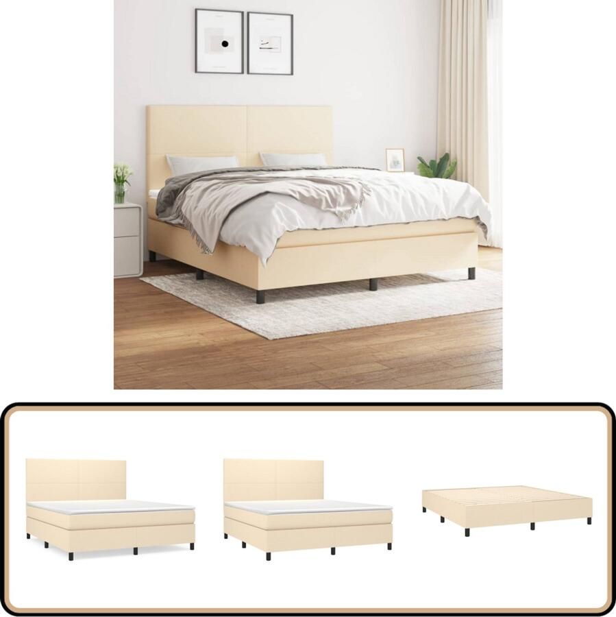 VidaXL Boxspring crèmekleurig 160x200 cm Inclusief Matras Boxspringbed Boxspring Creme Kleur Tweepersoonsbed Pocketveer Matras Adjustable Headboard