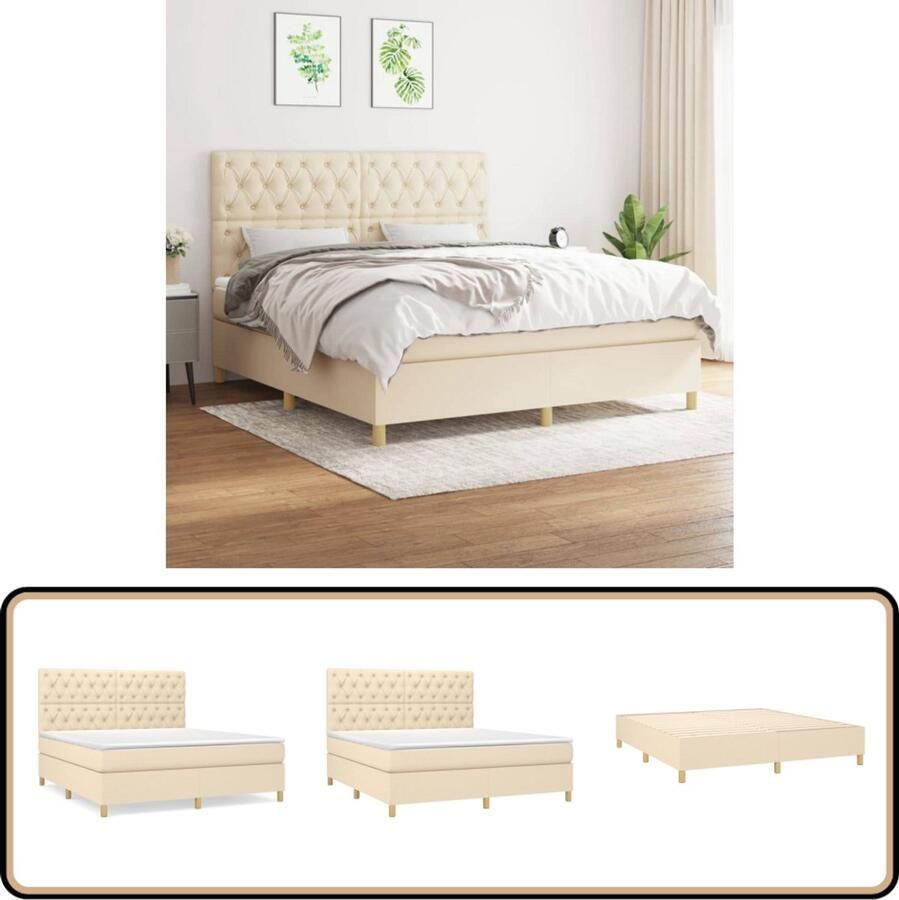 VidaXL Boxspring Crèmekleurig 160x200 cm Inclusief Matras Boxspringbed Boxsprings Slaapkamerinrichting Tweepersoonsbed Cremekleurig Bed