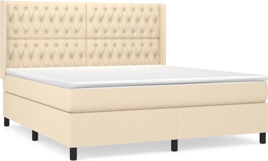 VidaXL Boxspring crèmekleurig 180x200 cm Inclusief Matras Boxspringbed Boxspring Bed Frame Tweepersoonsbed Creme Kleurig Lederlook Pocketed Spring Mattress Medium Firm Adjustable Headboard - Foto 2