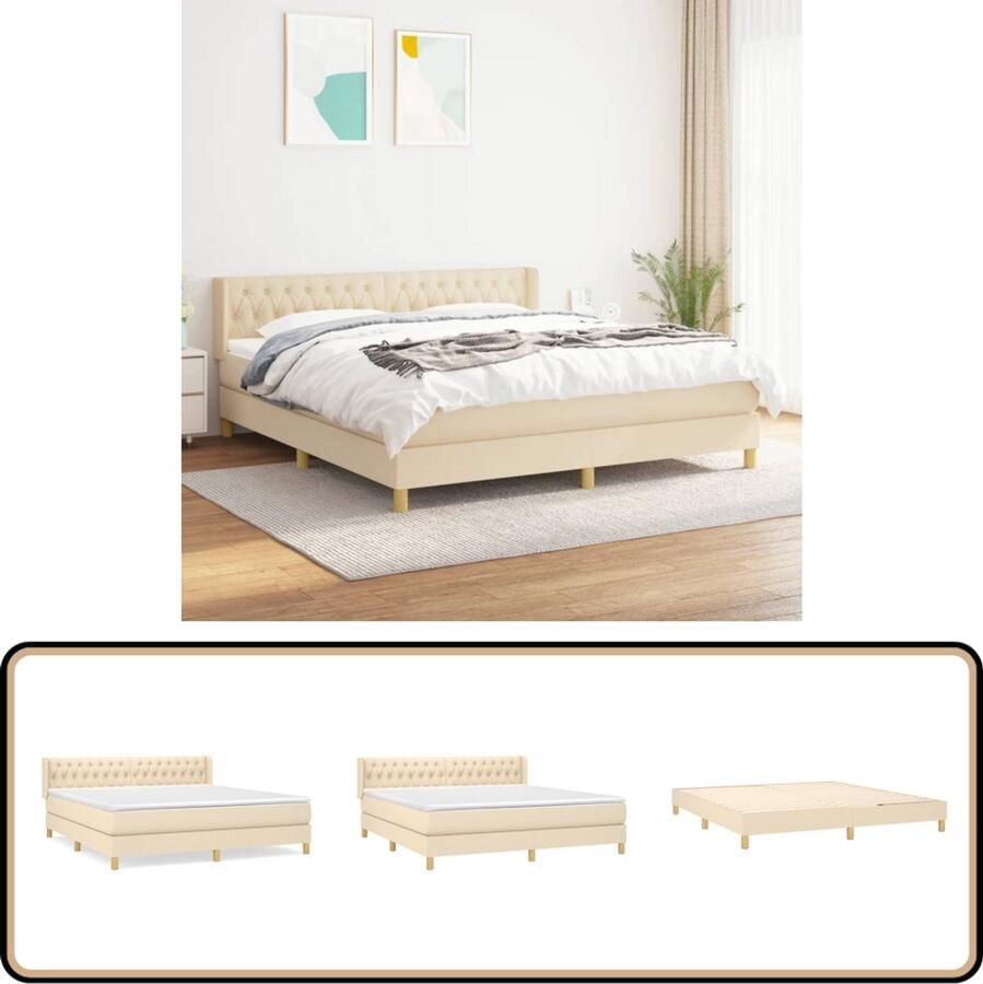 VidaXL Boxspring crèmekleurig 180x200 cm Inclusief Matras Boxspringbed Slaapcomfort Rustgevend Bed Hoofdboard Pocketvering