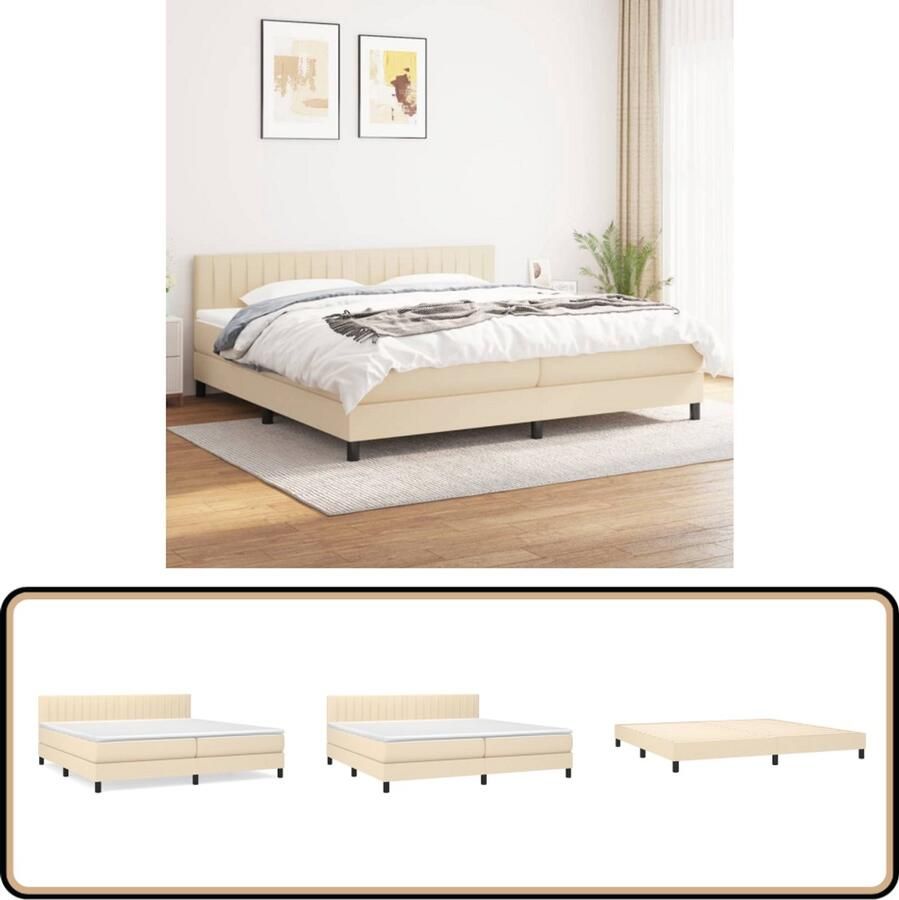 VidaXL Boxspring crèmekleurig 200x200 cm Boxspring Bed Slaapcomfort Boxspring Kopen Creme Kleurig Bed Tweepersoons Bed Pocketed Veren Matras Middenhard Matras Adjustable Headboard