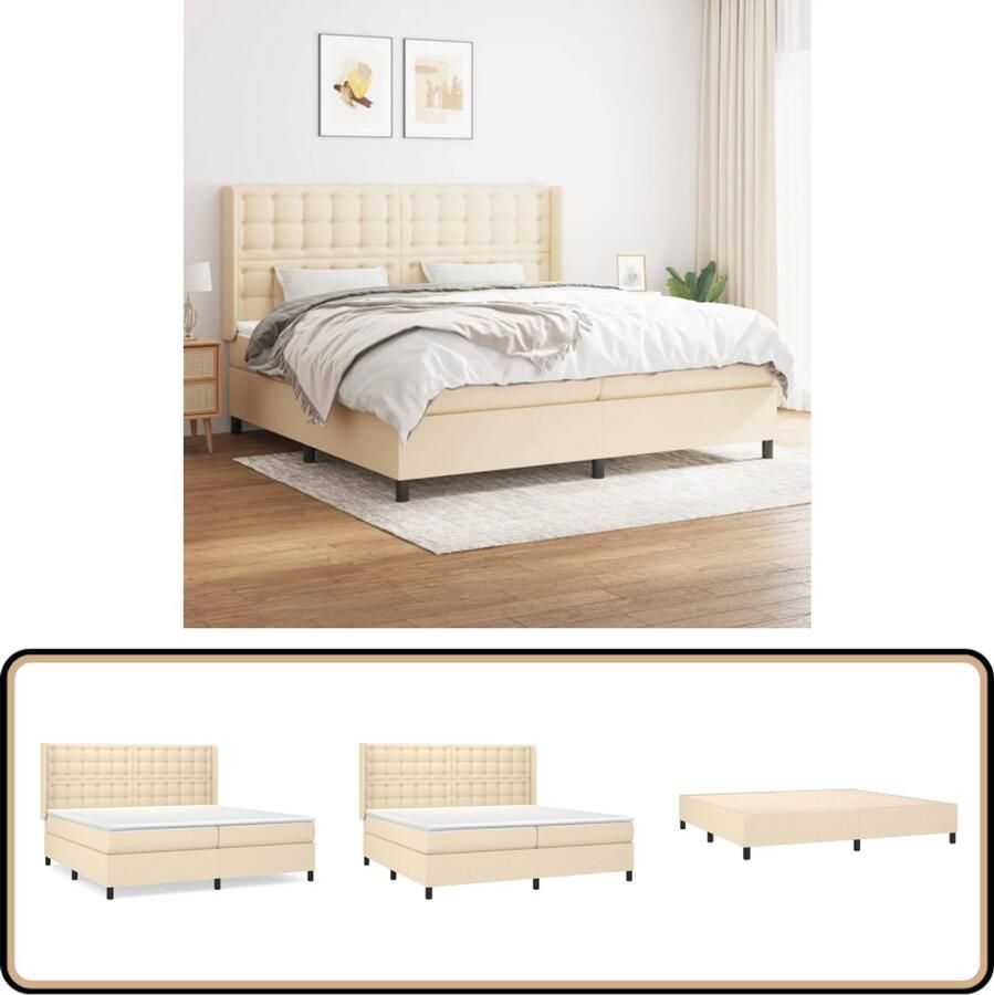 VidaXL Boxspring Crèmekleurig 200x200 cm Boxspringbed Boxspring Bed Slaapkamerinrichting Tweepersoonsbed Cremekleurig Bed Verstelbare Hoofdbord Pocketveermatras Middelhard Matras
