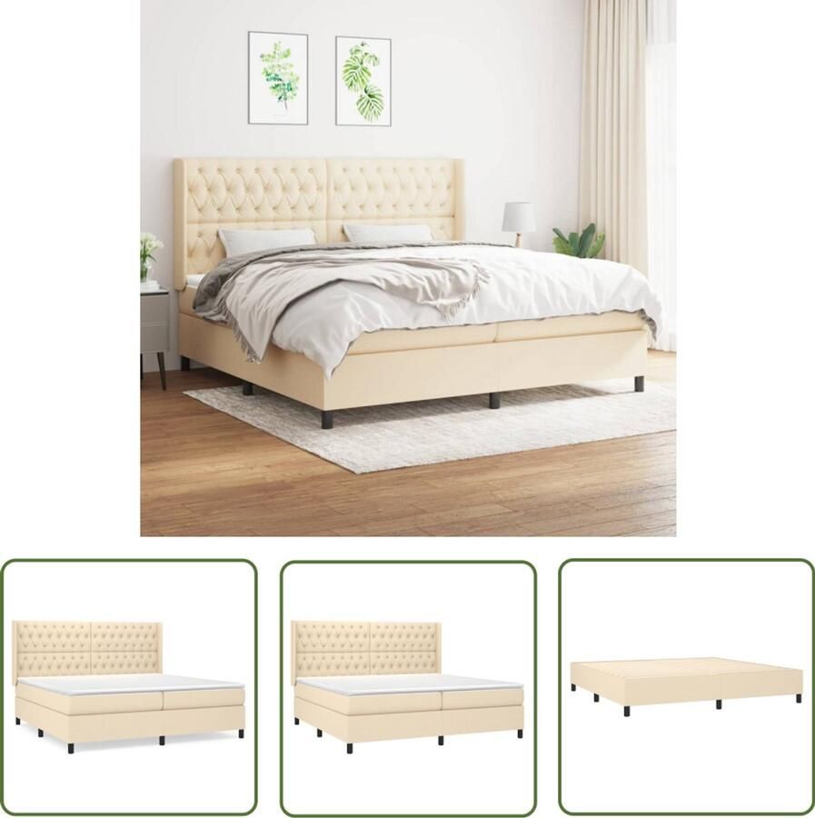 VidaXL Boxspring crèmekleurig 200x200 cm Boxspringbed Boxspring Creme Kleur Tweepersoonsbed Pocketed Veren Matras Middelhard Matras Hoofdbord