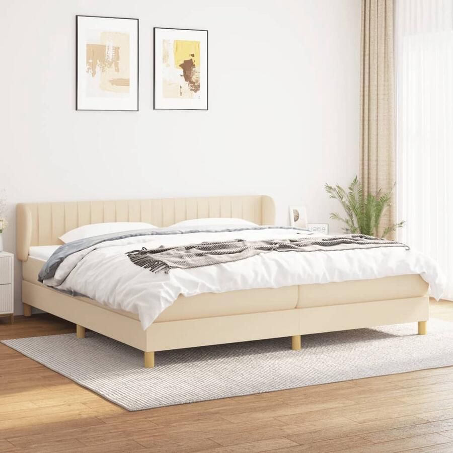 VidaXL Boxspring crèmekleurig 200x200 cm Boxspringbed Boxspring Creme Kleurig Bed Tweepersoons Bed Pocketveer Matras Middenhard Matras Lederlook - Foto 2