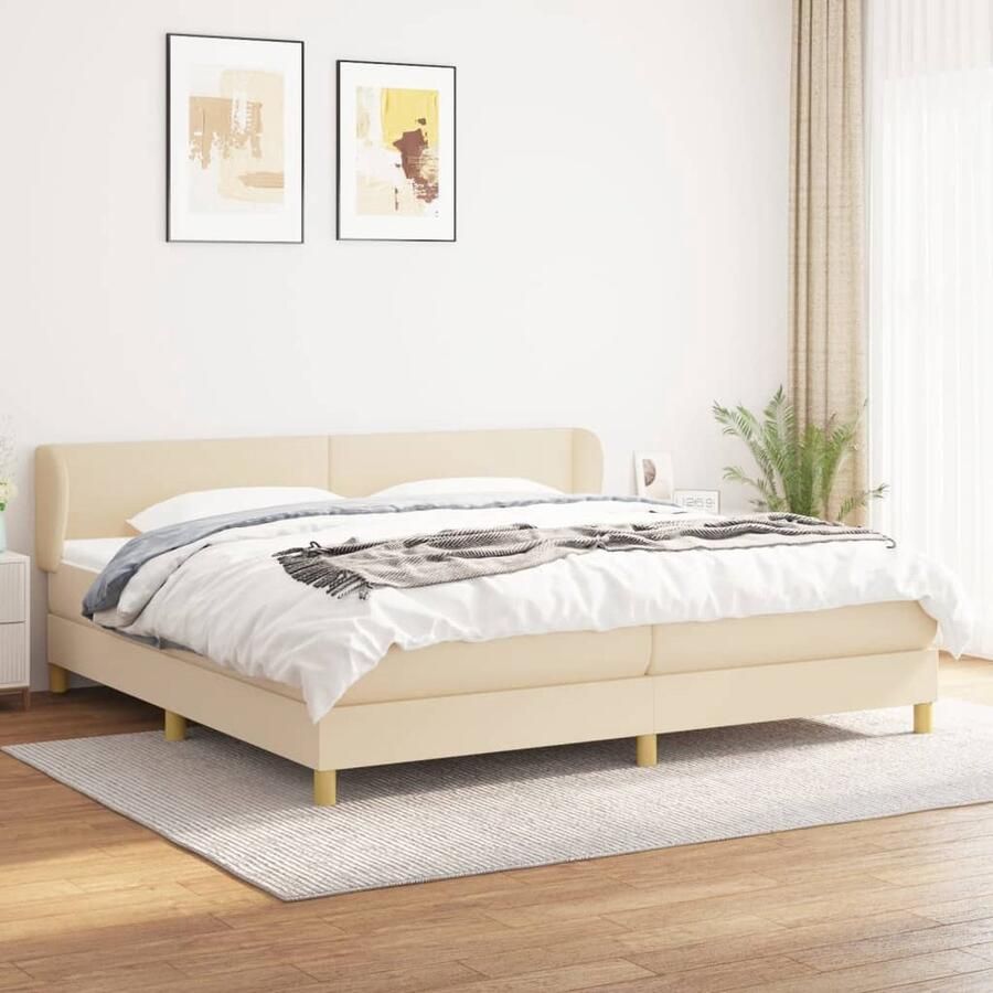 VidaXL Boxspring Crèmekleurig 200x200 cm Boxspringbed Boxspring Cremekleurig Bed Tweepersoonsbed Pocketed Veren Matras Middenhard Matras Hoofdbord - Foto 2