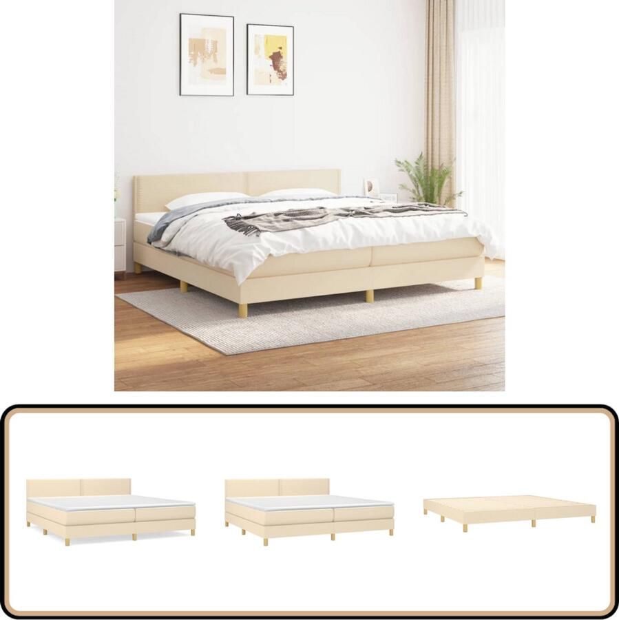 VidaXL Boxspring Crèmekleurig 200x200 cm Boxspringbed Boxspring Cremekleurig Bed Tweepersoons Bed Verstelbare Hoofdbord Pocketveer Matras Middelhard Matras Luxe Bed