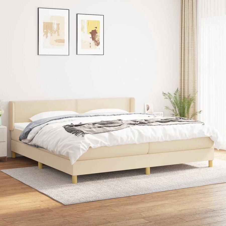 VidaXL Boxspring Crèmekleurig 200x200 cm Boxspringbed Boxspring Slaapkamerinrichting Tweepersoonsbed Cremekleurig Bed Pocketed Verenmatras Middenhard Matras Lederlook - Foto 2