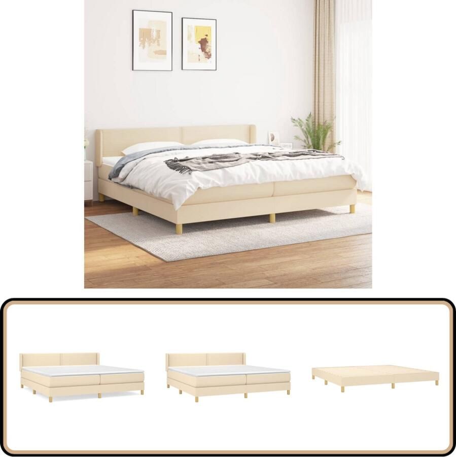 VidaXL Boxspring Crèmekleurig 200x200 cm Boxspringbed Boxspring Slaapkamerinrichting Tweepersoonsbed Cremekleurig Bed Pocketed Verenmatras Middenhard Matras Lederlook
