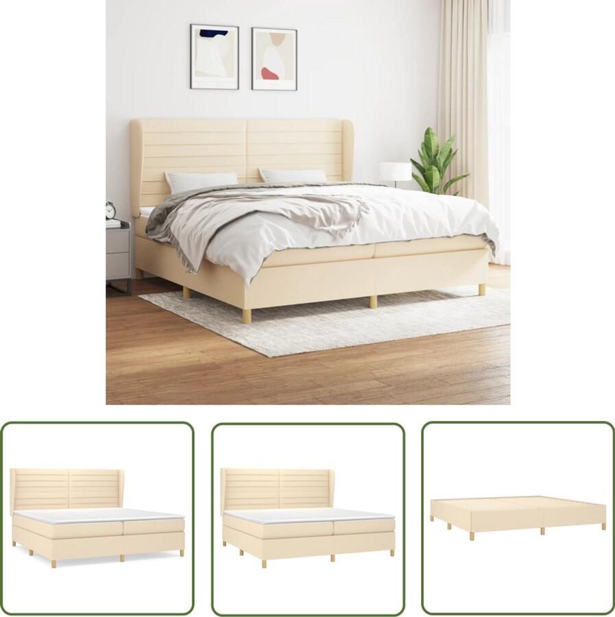 VidaXL Boxspring Crèmekleurig 200x200 cm Boxspringbed Boxspring Tweepersoonsbed Creme Kleurig Bed Pocketed Spring Mattress Middenhard Matras Adjustable Headboard