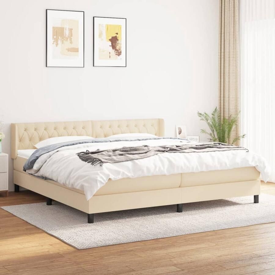 VidaXL Boxspring crèmekleurig 200x200 cm Boxspringbed Boxspring Tweepersoonsbed Slaapkamerinrichting Cremekleurig Bed Pocketed Veren Matras Middelhard Matras Luxe Bed - Foto 2