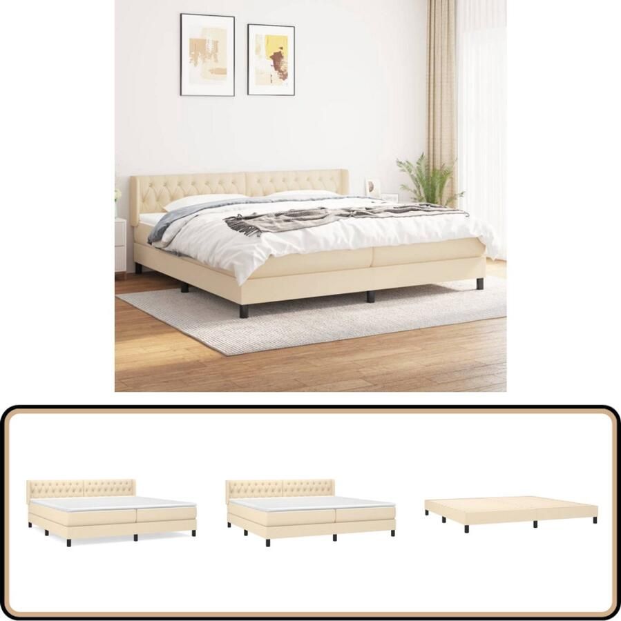 VidaXL Boxspring crèmekleurig 200x200 cm Boxspringbed Boxspring Tweepersoonsbed Slaapkamerinrichting Cremekleurig Bed Pocketed Veren Matras Middelhard Matras Luxe Bed
