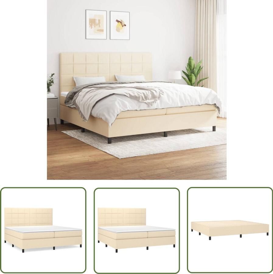 VidaXL Boxspring crèmekleurig 200x200 cm Boxspringbed Boxsprings Slaapkamerinrichting Tweepersoonsbed Cremekleurig Bed Pocketed Spring Mattress Middenhard Matras
