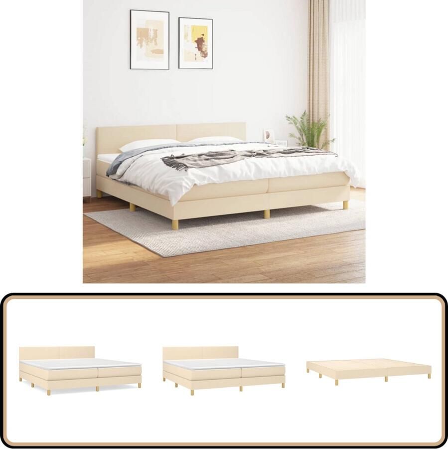 VidaXL Boxspring Crèmekleurig 200x200 cm Boxspringbed Luxe Bed Creme Bed Tweepersoonsbed Boxspring Frame Slaapcomfort Ademende Stof Hoogwaardig Matras Pocketed Veren