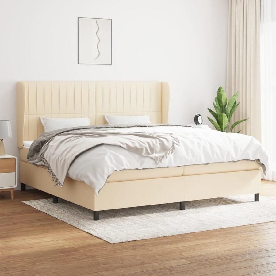 VidaXL Boxspring Crèmekleurig 200x200 cm Boxspringbed Slaapcomfort Pocketvering Cremekleurig Tweepersoonsbed Hoofdbord Frame - Foto 2