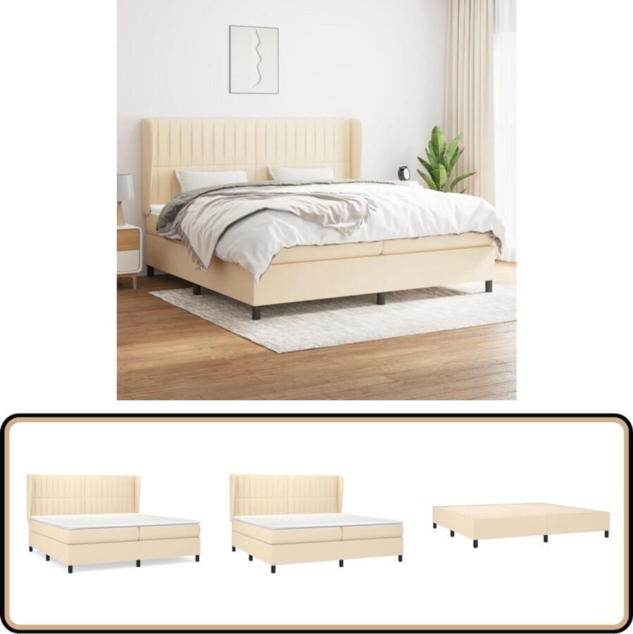 VidaXL Boxspring Crèmekleurig 200x200 cm Boxspringbed Slaapcomfort Pocketvering Cremekleurig Tweepersoonsbed Hoofdbord Frame