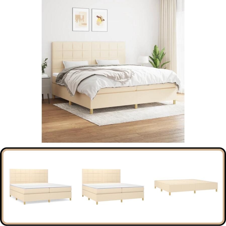 VidaXL Boxspring Crèmekleurig 200x200 cm Boxspringbed Slaapcomfort Pocketvering Verstelbare Hoofdbord Crèmekleurig