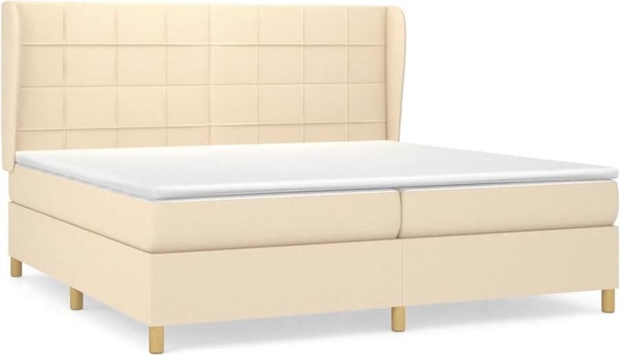 VidaXL Boxspring crèmekleurig 200x200 cm Inclusief Matras Boxspringbed Boxspring Creme Kleur Tweepersoons Bed Pocketveer Matras Adjustable Headboard Slaapkamer Meubels - Foto 2
