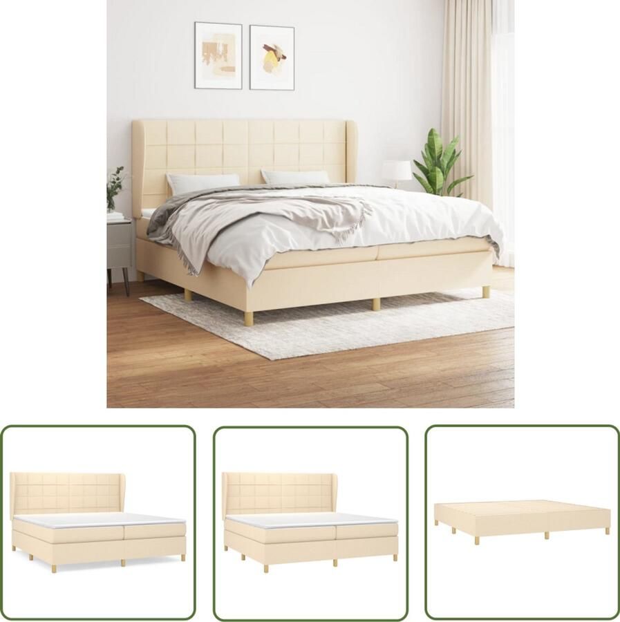VidaXL Boxspring crèmekleurig 200x200 cm Inclusief Matras Boxspringbed Boxspring Creme Kleur Tweepersoons Bed Pocketveer Matras Adjustable Headboard Slaapkamer Meubels