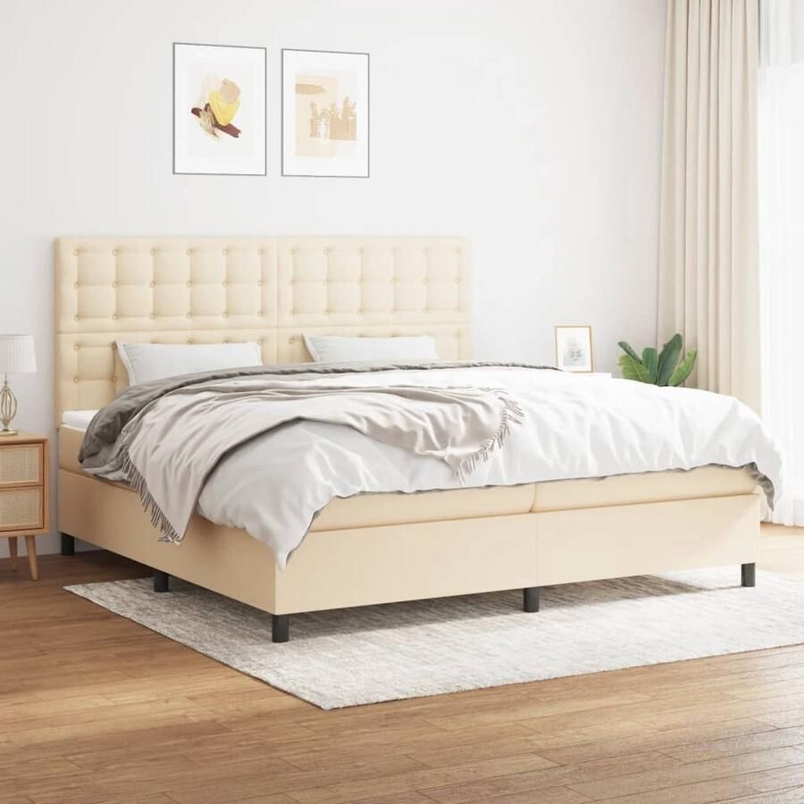 VidaXL Boxspring Crèmekleurig 200x200 cm Inclusief Matrassen Boxspringbed Boxspring Tweepersoonsbed Creme Kleurig Bed Pocketed Veren Matras Elektrisch Verstelbare Hoofdbord - Foto 2