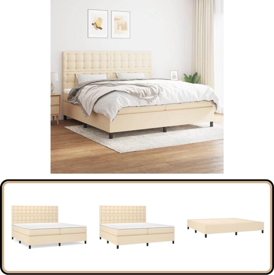 VidaXL Boxspring Crèmekleurig 200x200 cm Inclusief Matrassen Boxspringbed Boxspring Tweepersoonsbed Creme Kleurig Bed Pocketed Veren Matras Elektrisch Verstelbare Hoofdbord