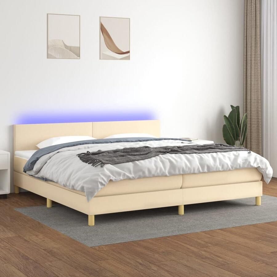 VidaXL Boxspring crèmekleurig 200x200 cm LED Boxspring Bed Led Bed Creme Bed Pocketed Spring Mattress Adjustable Headboard Bedroom Furniture - Foto 2