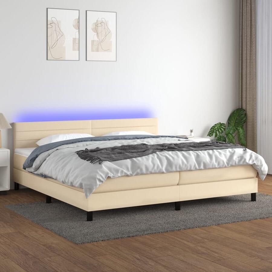 VidaXL Boxspring crèmekleurig 200x200 cm met LED Boxspring Led Lamp Creme Kleurig Pocketed Veren Matras Adjustable Headboard Bedroom Furniture - Foto 2