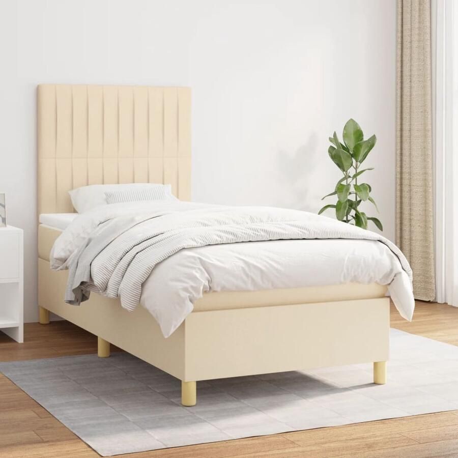 VidaXL Boxspring Crèmekleurig 80x200 cm Boxspringbed Boxspring Bed Creme Kleurig Slaapcomfort Pocketed Veren Adjustable Headboard Bedroom Furniture - Foto 2