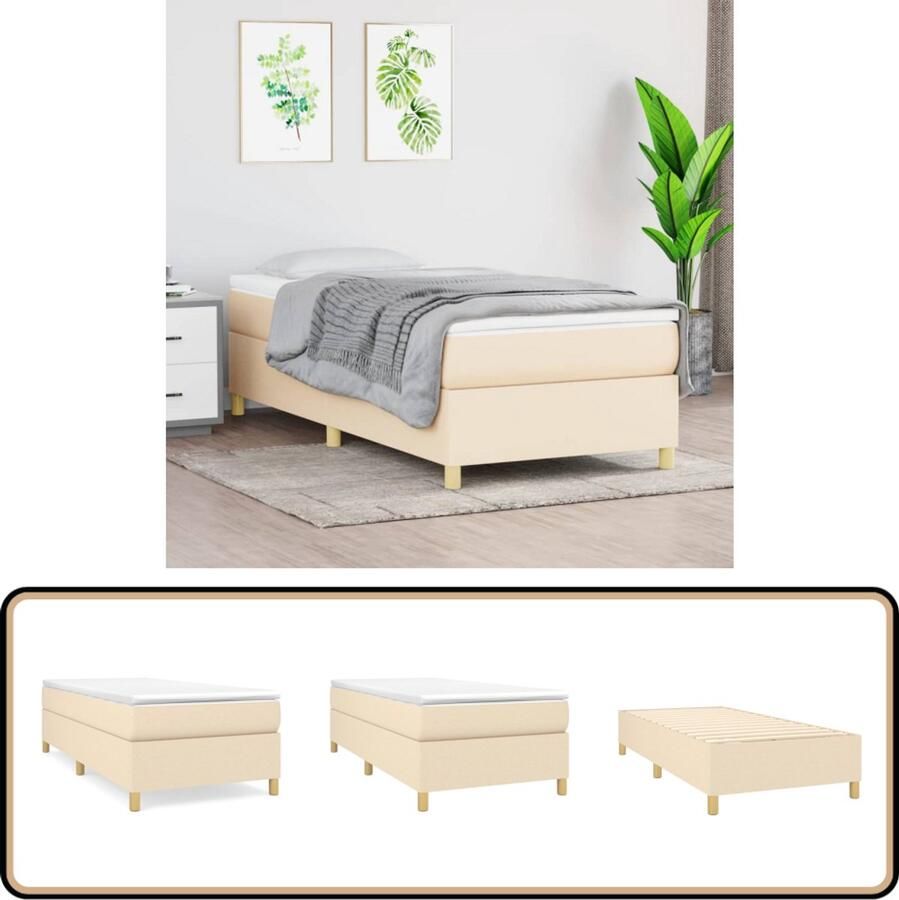 VidaXL Boxspring Crèmekleurig 80x200 cm Boxspringbed Boxspring Creme Kleurig Tweepersoons Bed Pocketveer Matras Middelhard Matras Slaapkamer Meubels