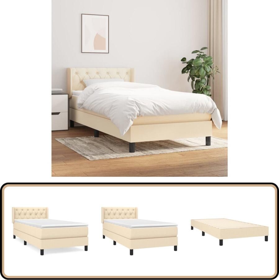 VidaXL Boxspring Crèmekleurig 80x200 cm Boxspringbed Boxsprings Creme Kleur Tweepersoonsbed Pocketveer Matras Middenhard Matras Slaapkamer Meubels