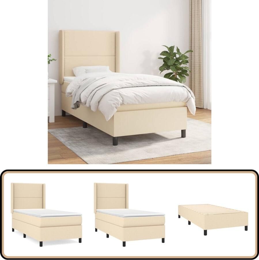 VidaXL Boxspring crèmekleurig 80x200 cm Boxspringbed Boxsprings Creme Kleurig Tweepersoons Bed Pocketveer Matras