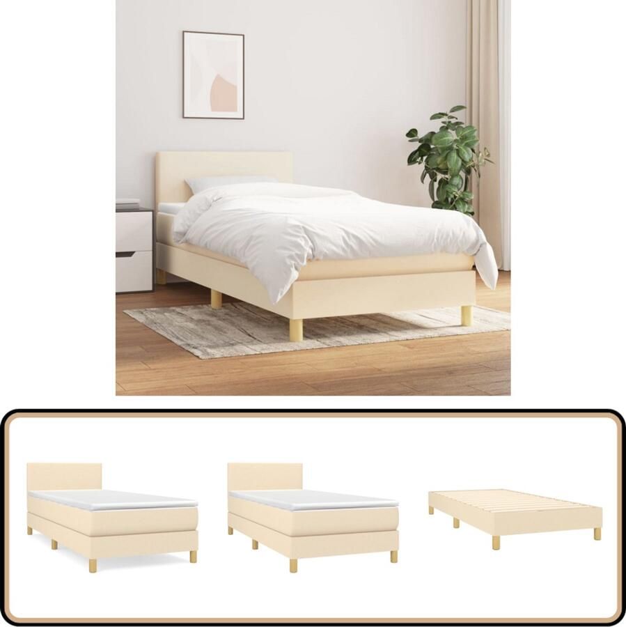 VidaXL Boxspring Crèmekleurig 80x200 cm Boxspringbed Cremekleurig Bed Pocketveer Matras Tweepersoons Bed Stapelbare Bedden Boxspring