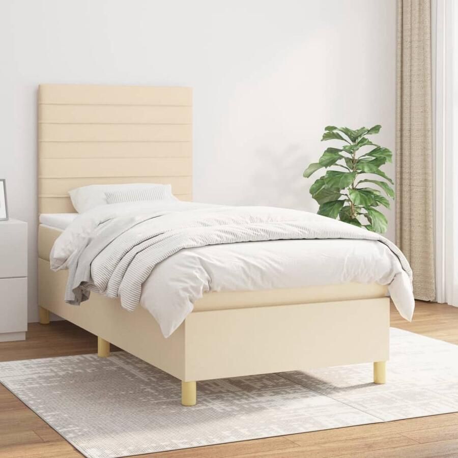 VidaXL Boxspring crèmekleurig 80x200 cm Boxspringbed Slaapcomfort Luxe Bed Frame Bed Tweepersoonsbed Creme Kleur Hoogwaardig Matras Pocketed Veren Adjustable Headboard - Foto 2
