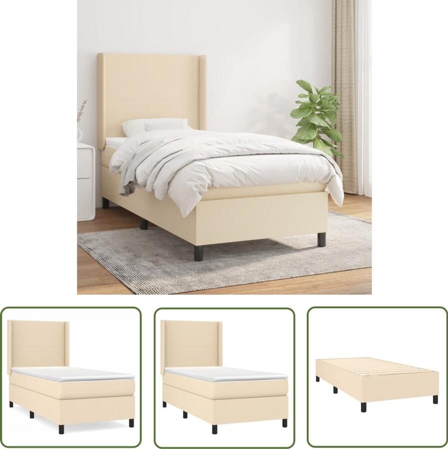 VidaXL Boxspring crèmekleurig 80x200 cm Inclusief Matras Boxspringbed Boxspring Creme Kleur Tweepersoons Bed Pocketveer Matras Adjustable Headboard Middenhard