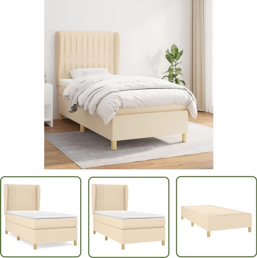 VidaXL Boxspring crèmekleurig 90x190 cm Boxspringbed Pocketvering Creme Kleur Verstelbare Hoofdbord Middelhard Matras