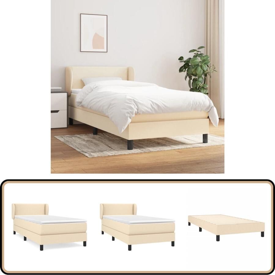 VidaXL Boxspring crèmekleurig 90x190 cm Inclusief Matras Boxspringbed Verstelbare Hoofdbord Creme Kleur Pocketed Veren Matras Middelhard Matras Huidgevend