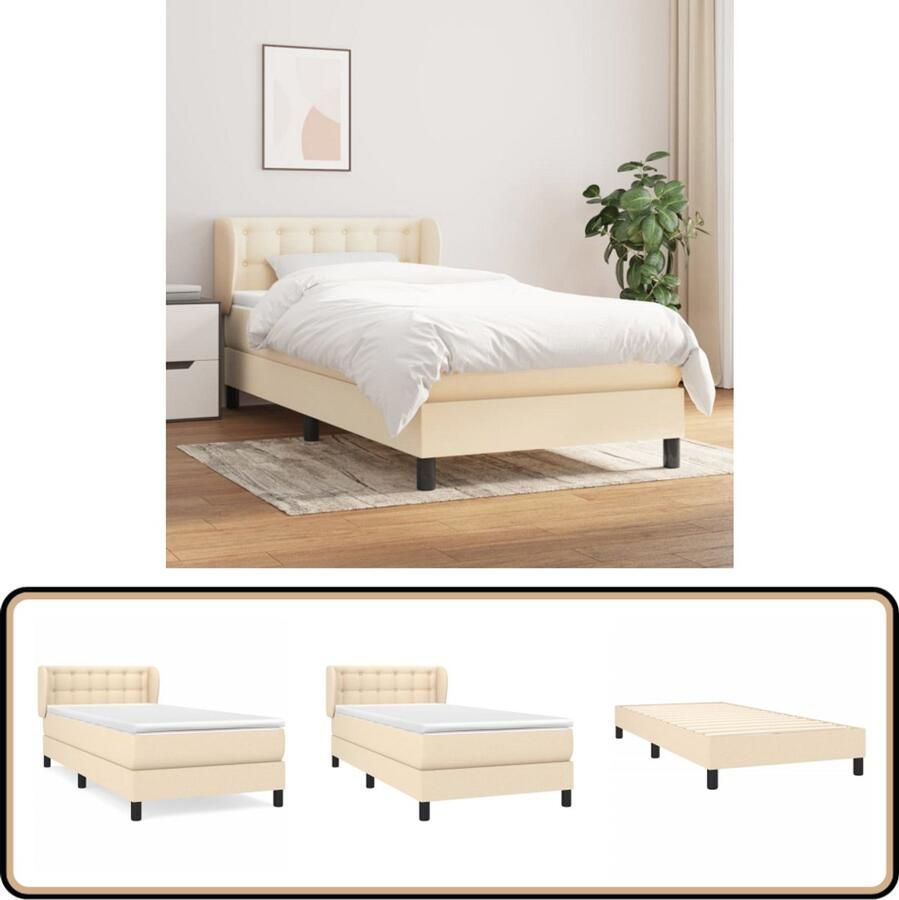 VidaXL Boxspring crèmekleurig 90x190 cm Matras Boxspringbed Pocketvering Middelhard Cremekleurig Slaapkamer Meubels Bed Frame Hoofdbord Nieuw