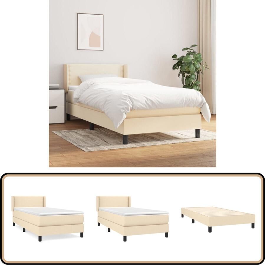 VidaXL Boxspring Crème Inclusief Matras 80x200 cm Boxspringbed Boxsprings Slaapkamerinrichting Slaapcomfort Matras Pocketing Veren Creme Kleur Tweepersoonsbed