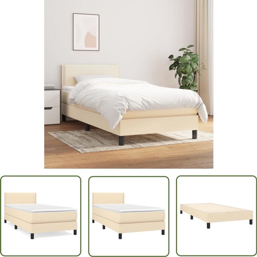 VidaXL Boxspring crèmekleurig 90x200 cm Inclusief Matras Boxspringbed Boxspring Cremekleurig Bed Tweepersoons Bed Pocketveer Matras Middenhard Matras Stapelbare Bedden