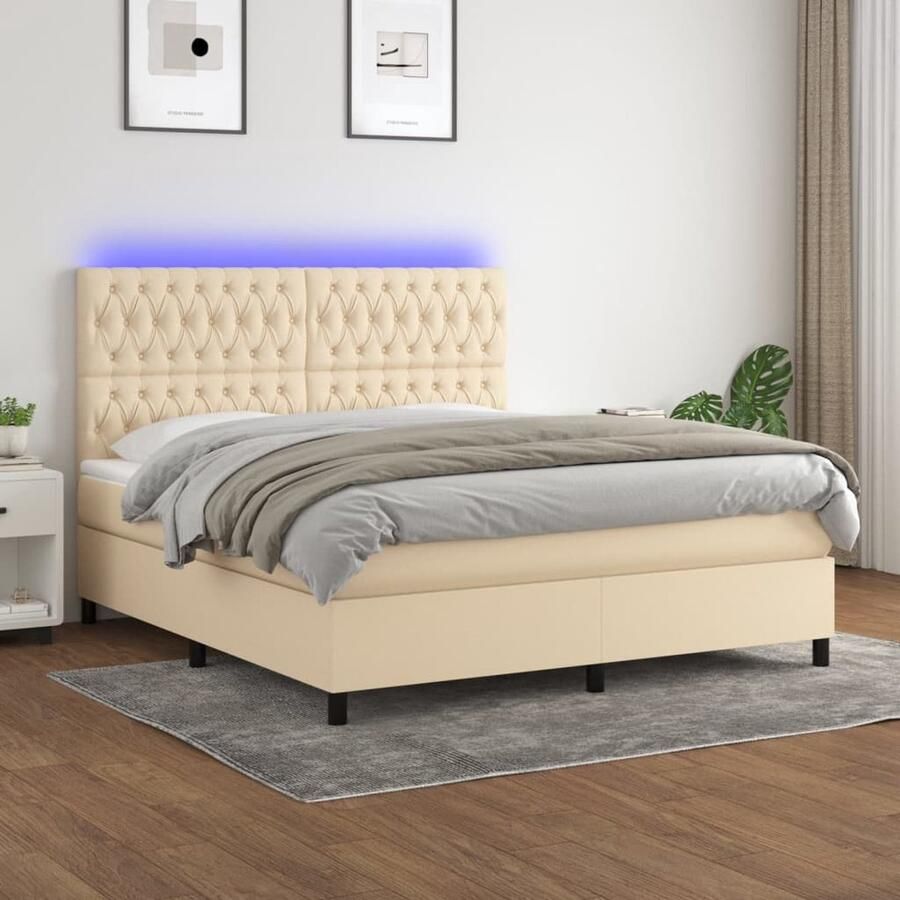 VidaXL Boxspring crèmekleurig Inclusief LED 180x200 cm Boxspring Bed Frame Led Lamp Slaapcomfort Creme Kleurtje Tweepersoonsbed Pocketed Spring Mattress - Foto 3