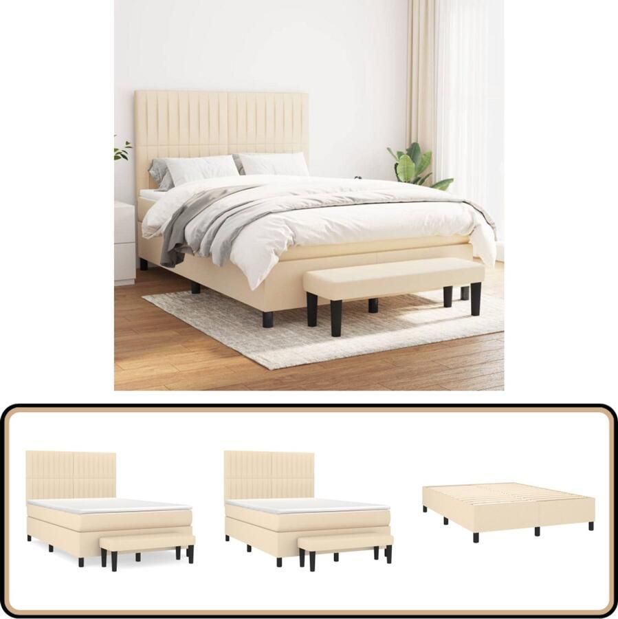 VidaXL Boxspring Crèmekleurig Inclusief Matras 140x190 cm Boxspringbed Slaapcomfort Boxsprings Tweepersoonsbed Cremekleurig